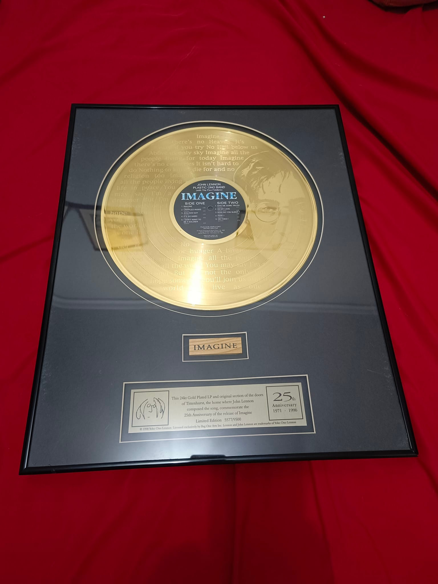 John Lennon Imagine 25th Anniversary 24K Gold Plated LP Record