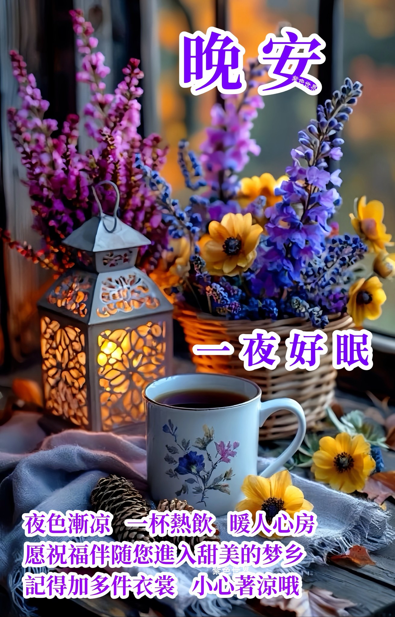 💜夜晚 ☕️ 渐凉，一杯热咖啡暖暖身心。🌙 愿这份祝福 🌸... - 紫色世界 Purple World | Facebook