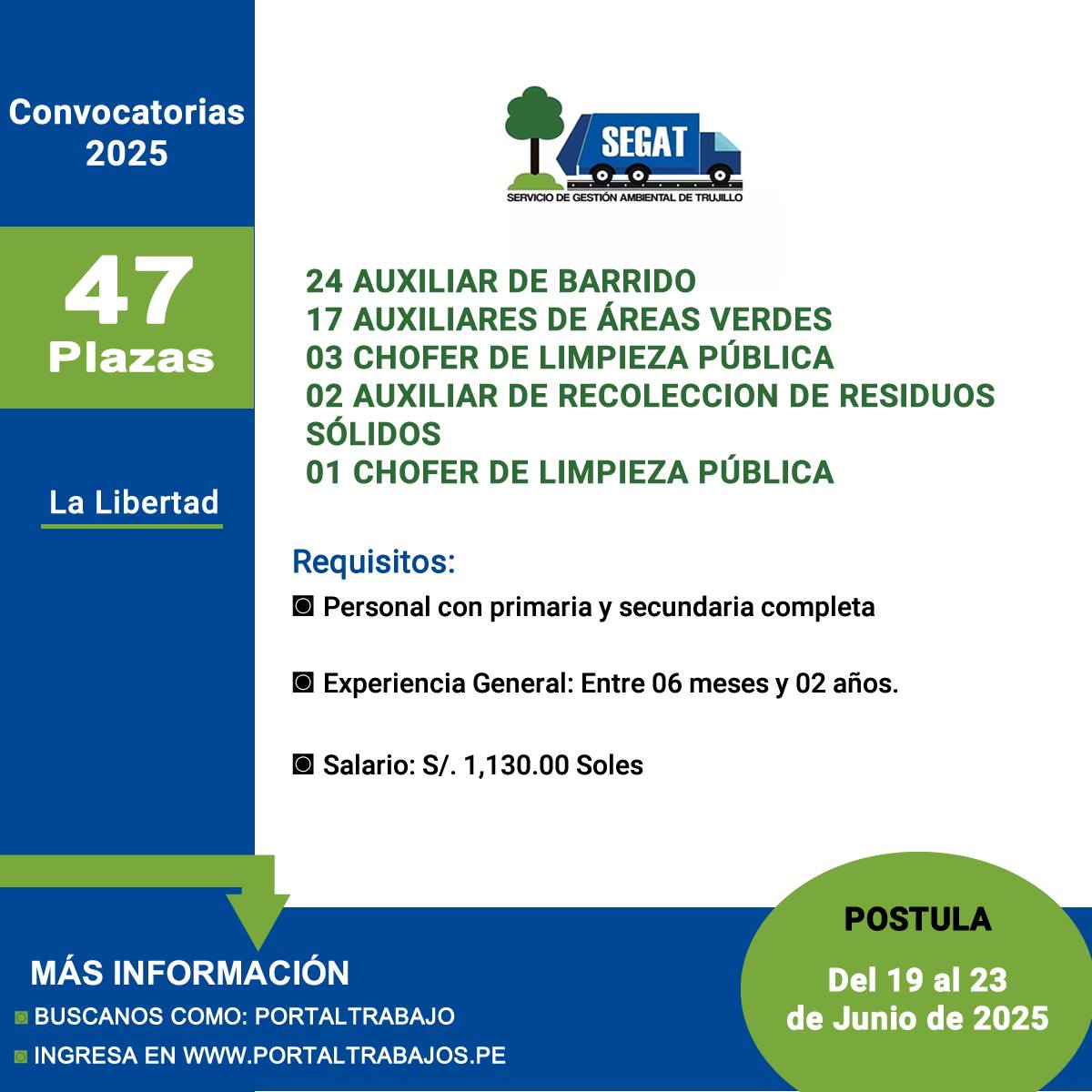 Portal - 🏢 SEGAT: Requiere (47) Auxiliares de Barrido, Aux. de Áreas ...