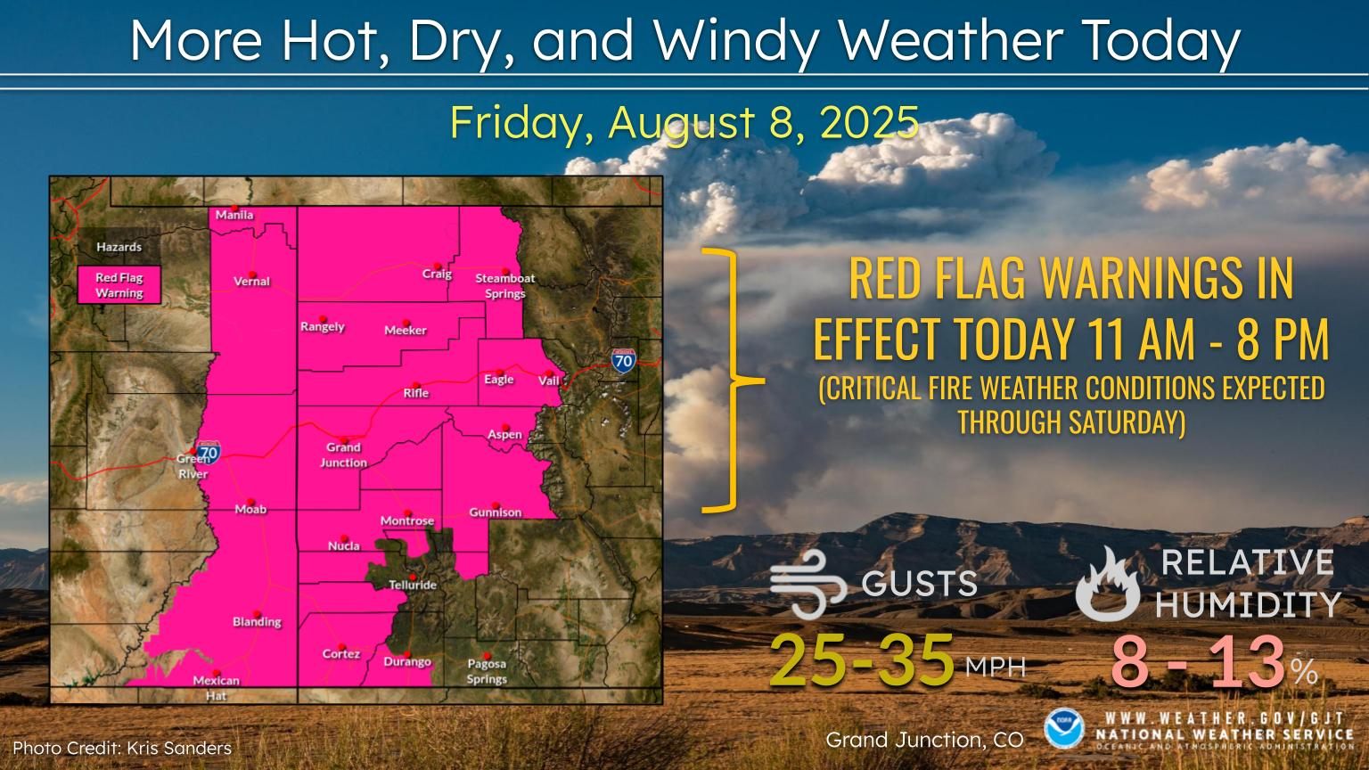 US - Red Flag Warnings are again in effect today from 11 AM to 8 PM ...