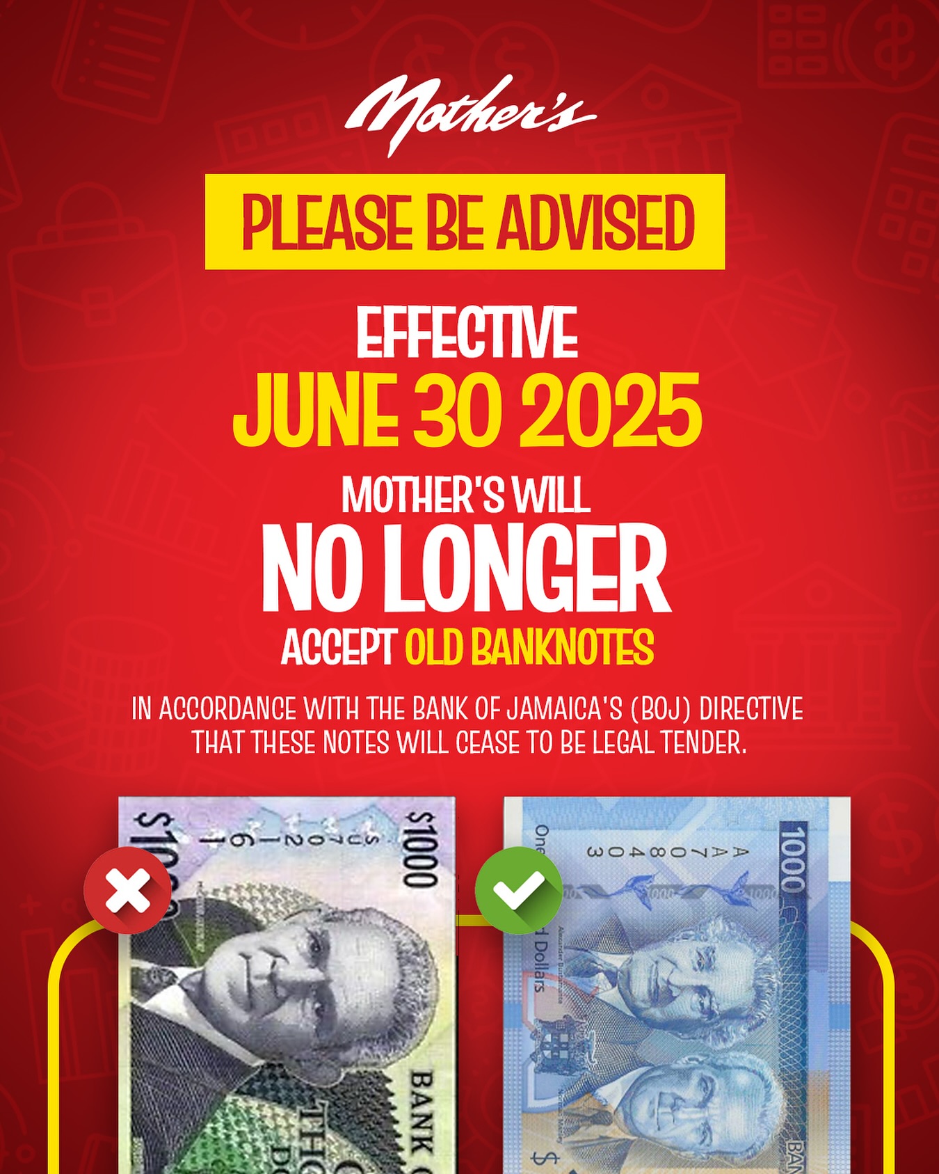 Mother's - In line with the Bank of Jamaica’s advisory, effective June ...