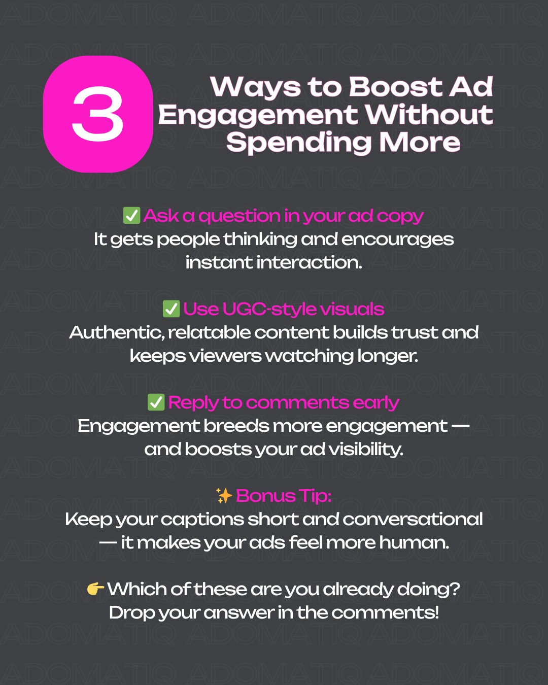 Adomatiq - 🚀 Want your ads to get more engagement? Ask questions in ...