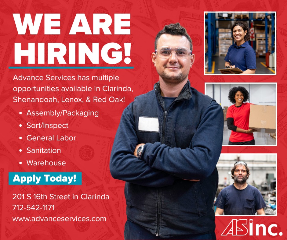 🚨 We Are Hiring! 🚨... - Advance Services Inc.-Clarinda | Facebook