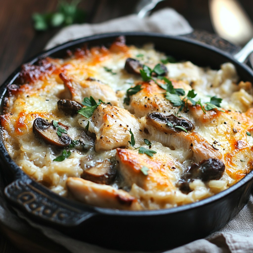 Recette - Gratin de riz au poulet et aux champignons Ingrédients (4 ...