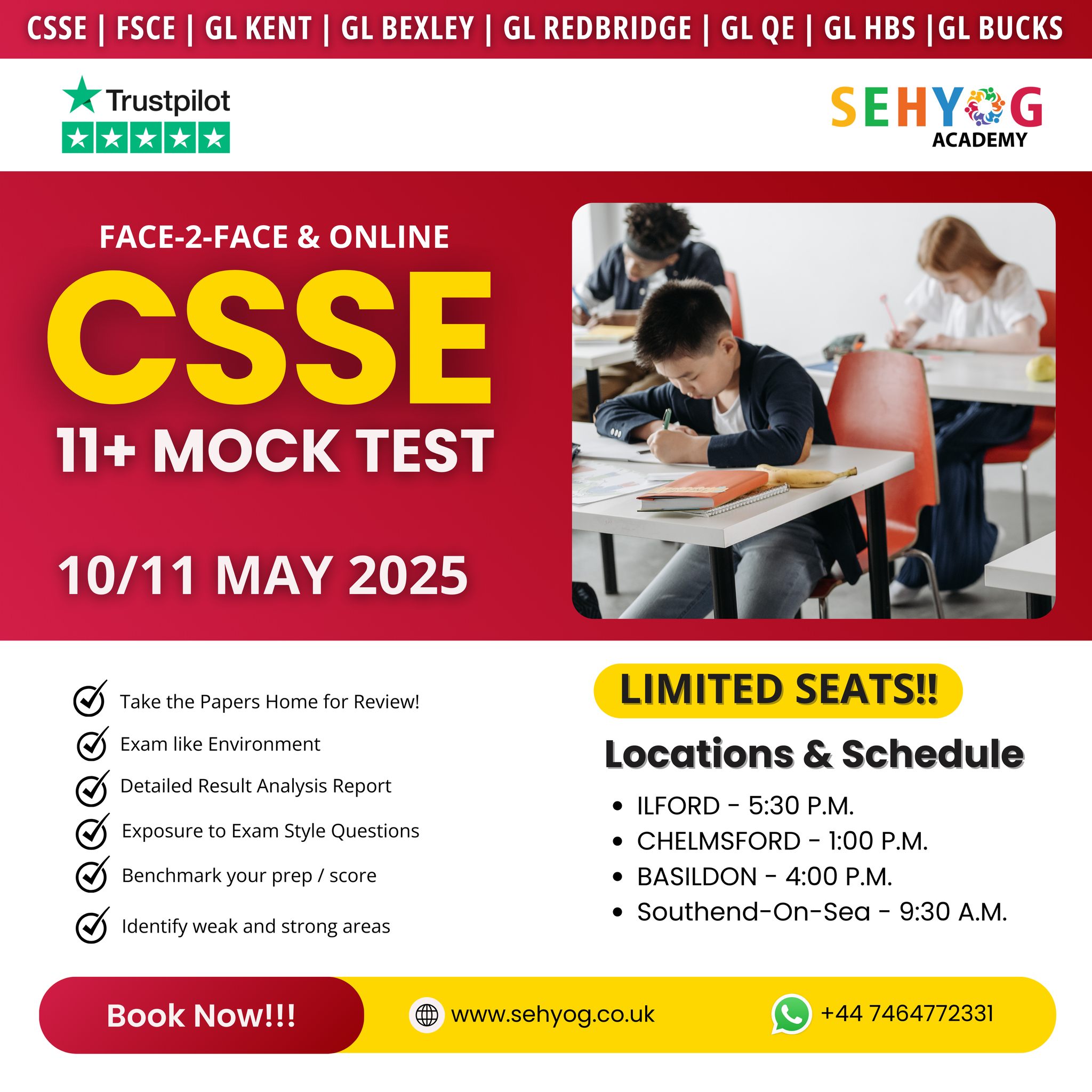 🚨 CSSE 11+ MOCK TEST – Face-to-Face... - Sehyog 11Plus Mocks | Facebook