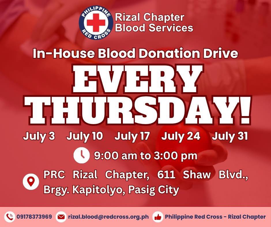 Philippine - 🩸 BLOOD DONATION DRIVE EVERY THURSDAY THIS JULY! 🩸 Give ...