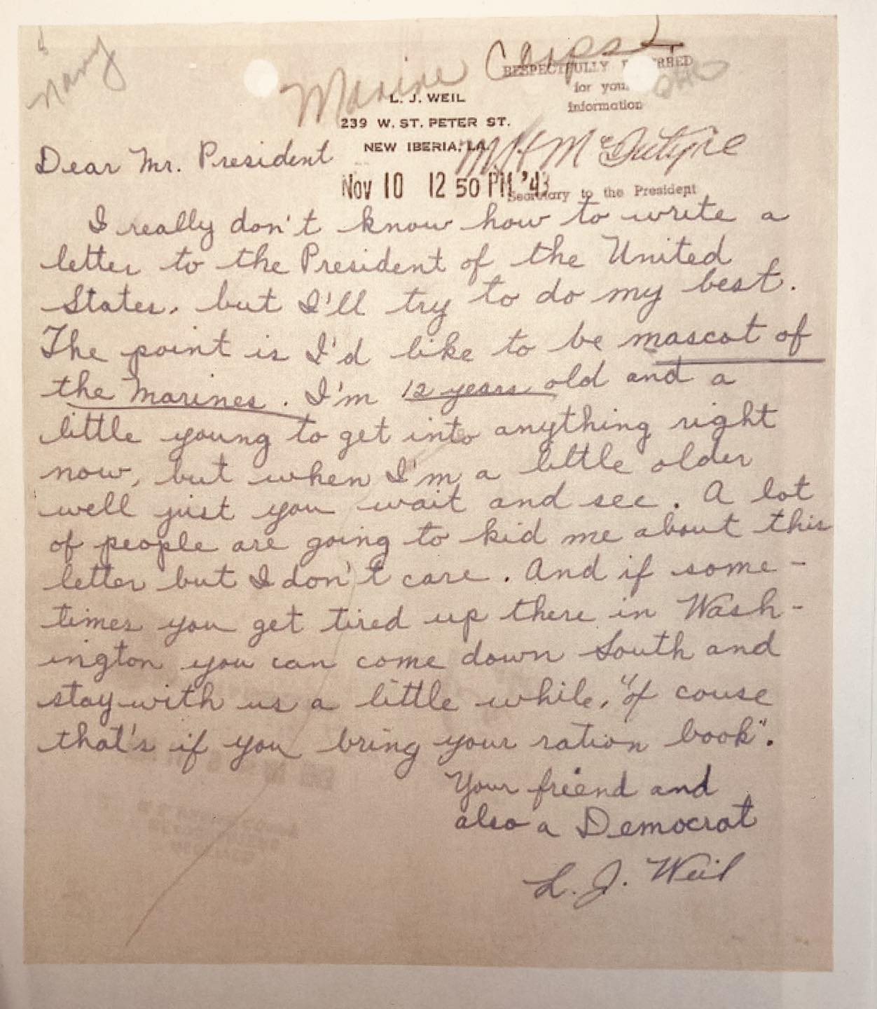 Shane - World War II-era (1943) letter from a 12-year-old resident of ...