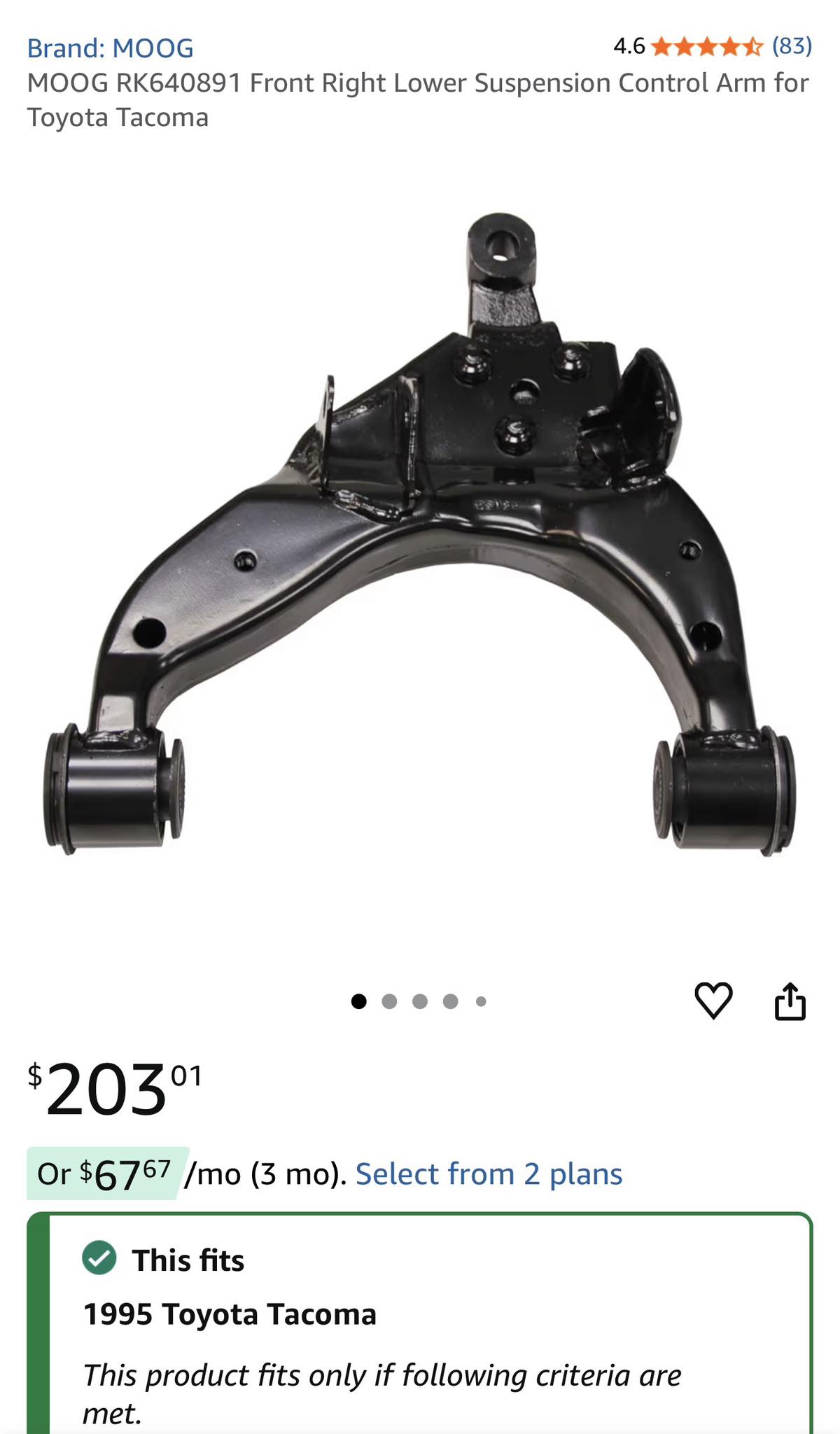 MOOG Front Right Upper Control Arm For 1995-04 Toyota Tacoma