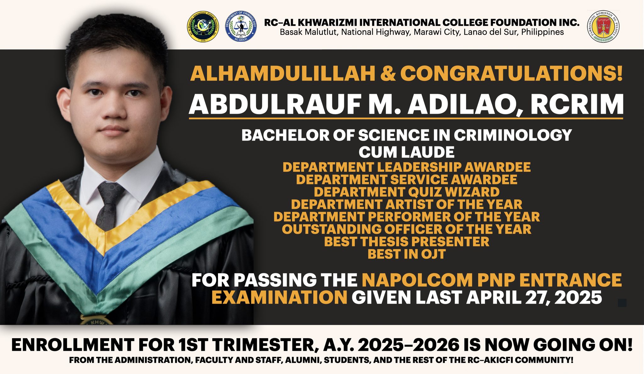 RC-Al - 𝗔𝗟𝗛𝗔𝗠𝗗𝗨𝗟𝗜𝗟𝗟𝗔𝗛 and 𝗖𝗢𝗡𝗚𝗥𝗔𝗧𝗨𝗟𝗔𝗧𝗜𝗢𝗡𝗦 to our proud alumnus, 𝗠𝗥 ...