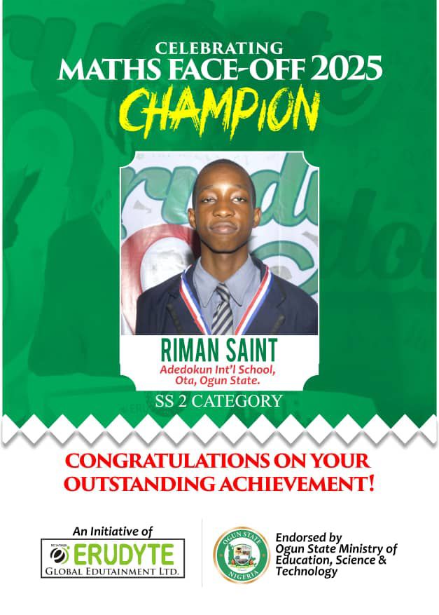 Abiodun - We celebrate *Riman Saint*, an Erudyte Champion from *Maths ...