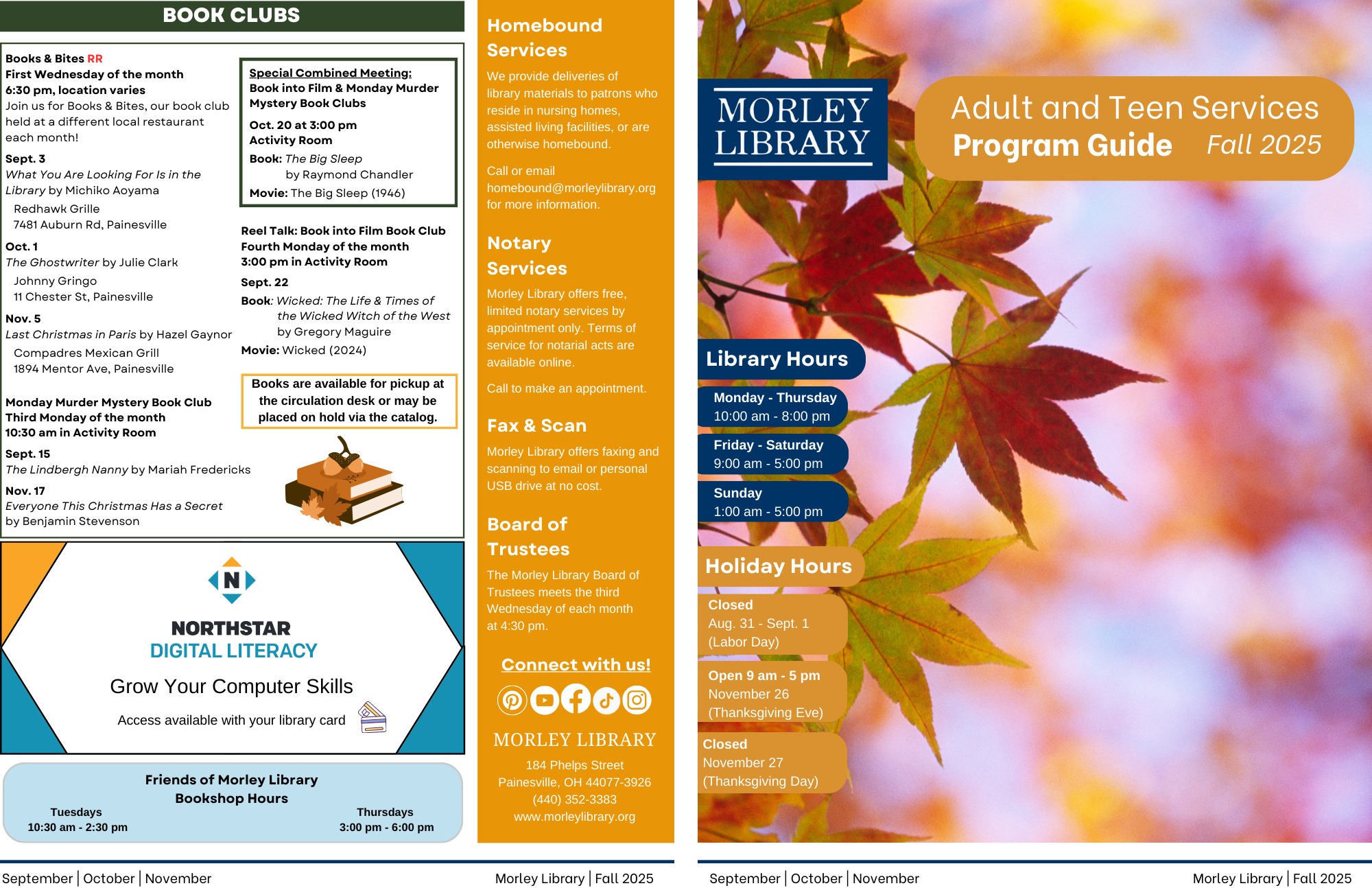 Morley Library - 🎃🍂 Our Fall 2025 Adult/Teen Program Guide... | Facebook