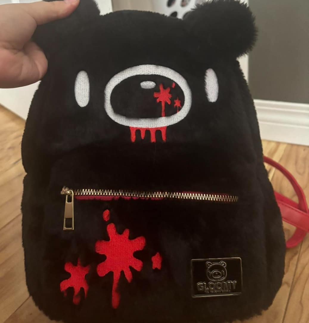 black gloomy bear mini backpack Bear: Gloomy Plush w/ Spring Hook 4"H  Great Eastern Entertainment Gloomy Bear is ready to join you in style Black & White Double-Headed Bear
