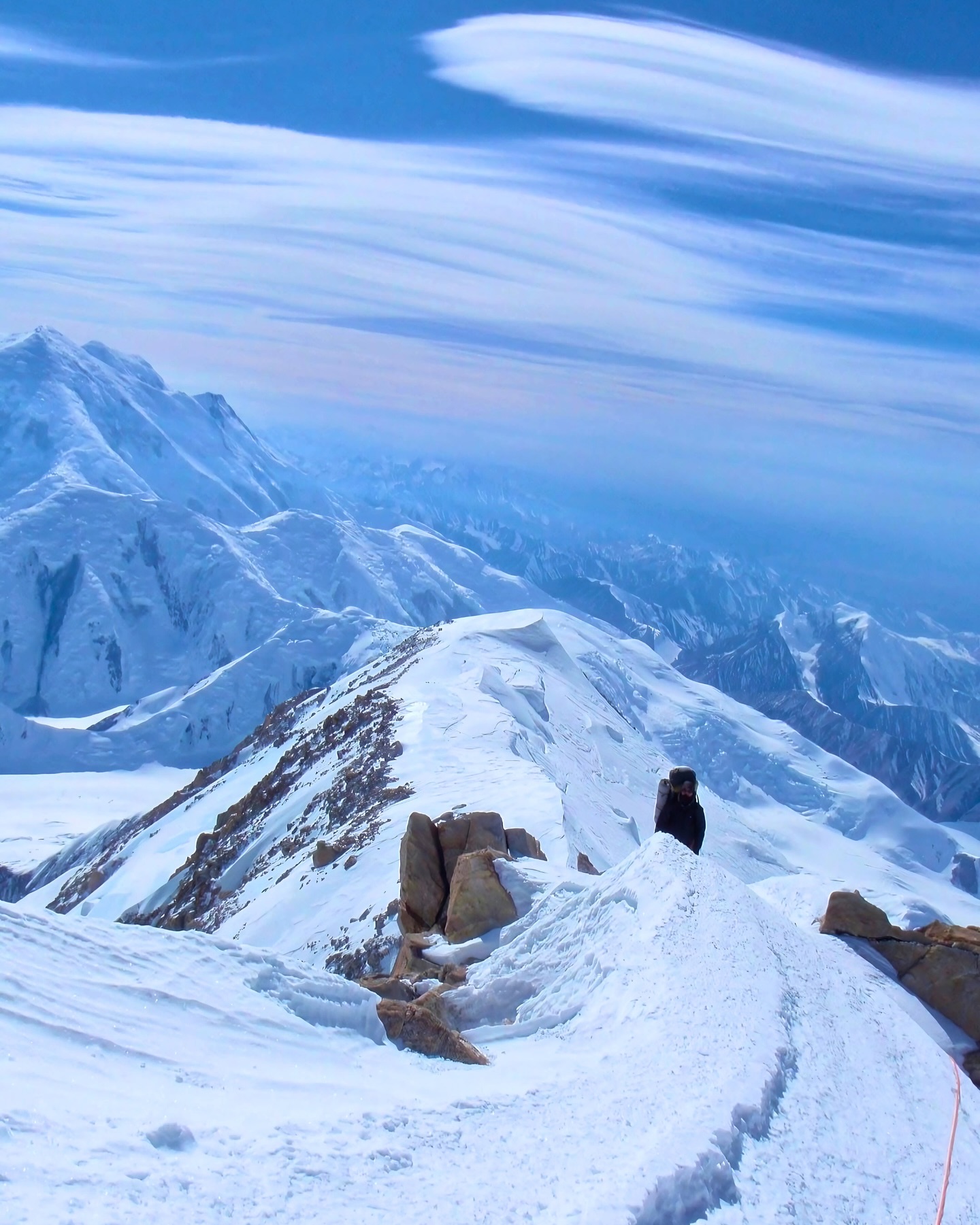 Brian - Climbing the final exposed ridge into high camp at 17,000 ft on ...