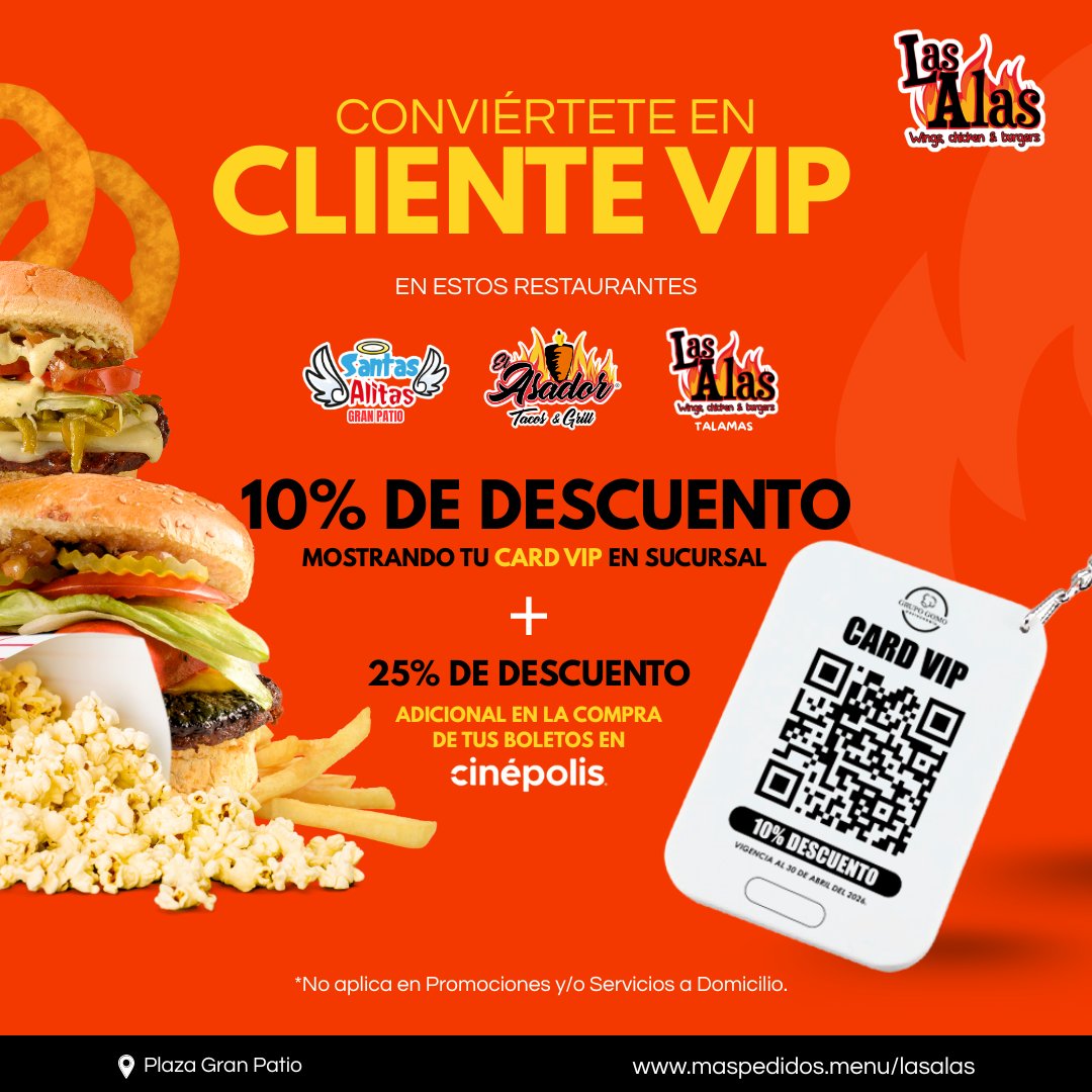 Las - ¡Hazte Cliente VIP y disfruta beneficios exclusivos! 🎉🍔🍿 De estos ...