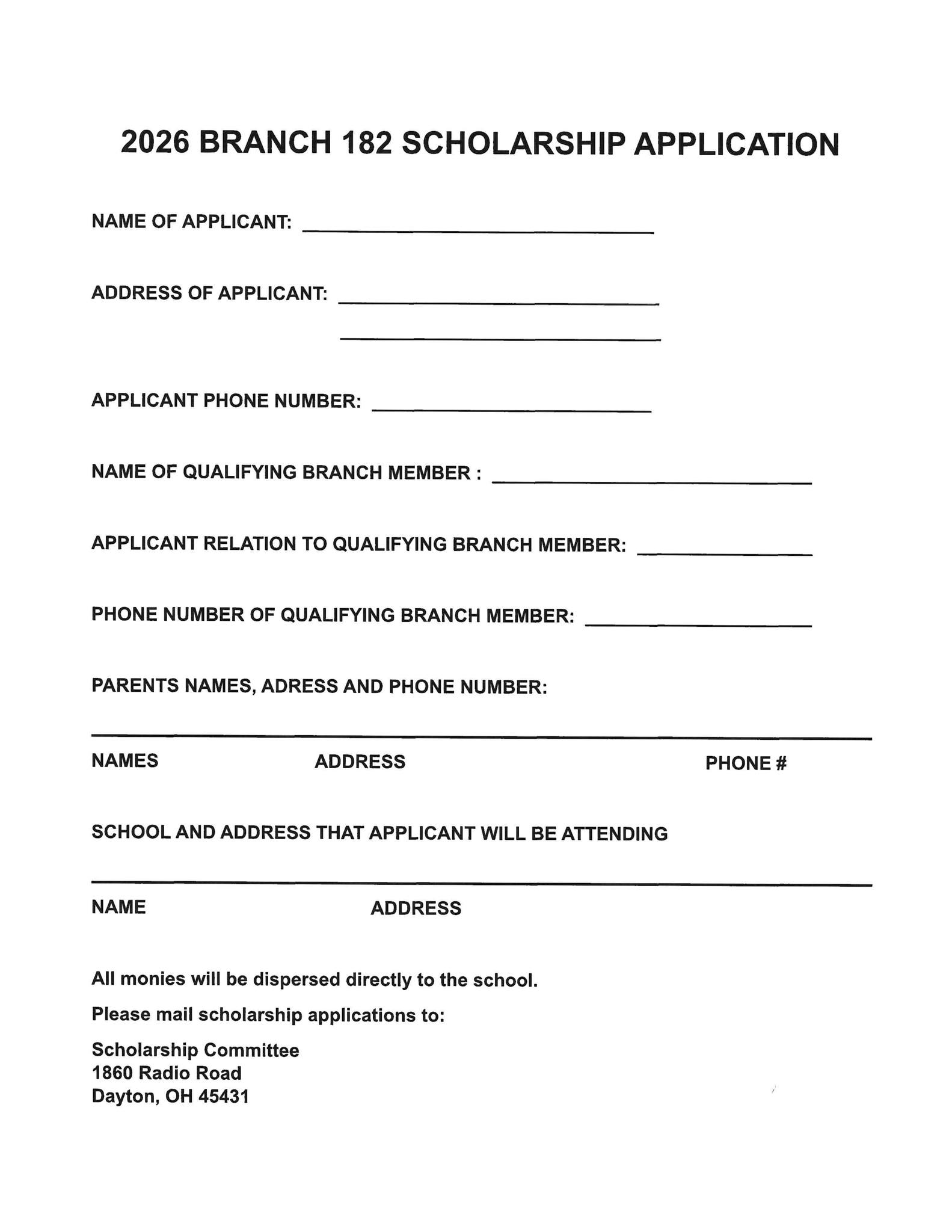 Branch 182 - The 2026 Branch 182 Scholarship Application... | Facebook