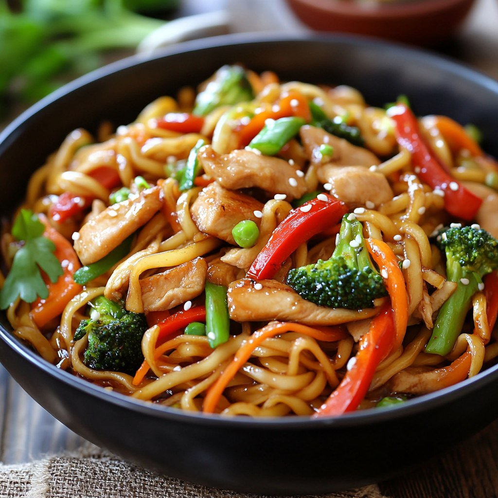 Recette - Nouilles sautées au poulet et légumes croquants Ingrédients ...