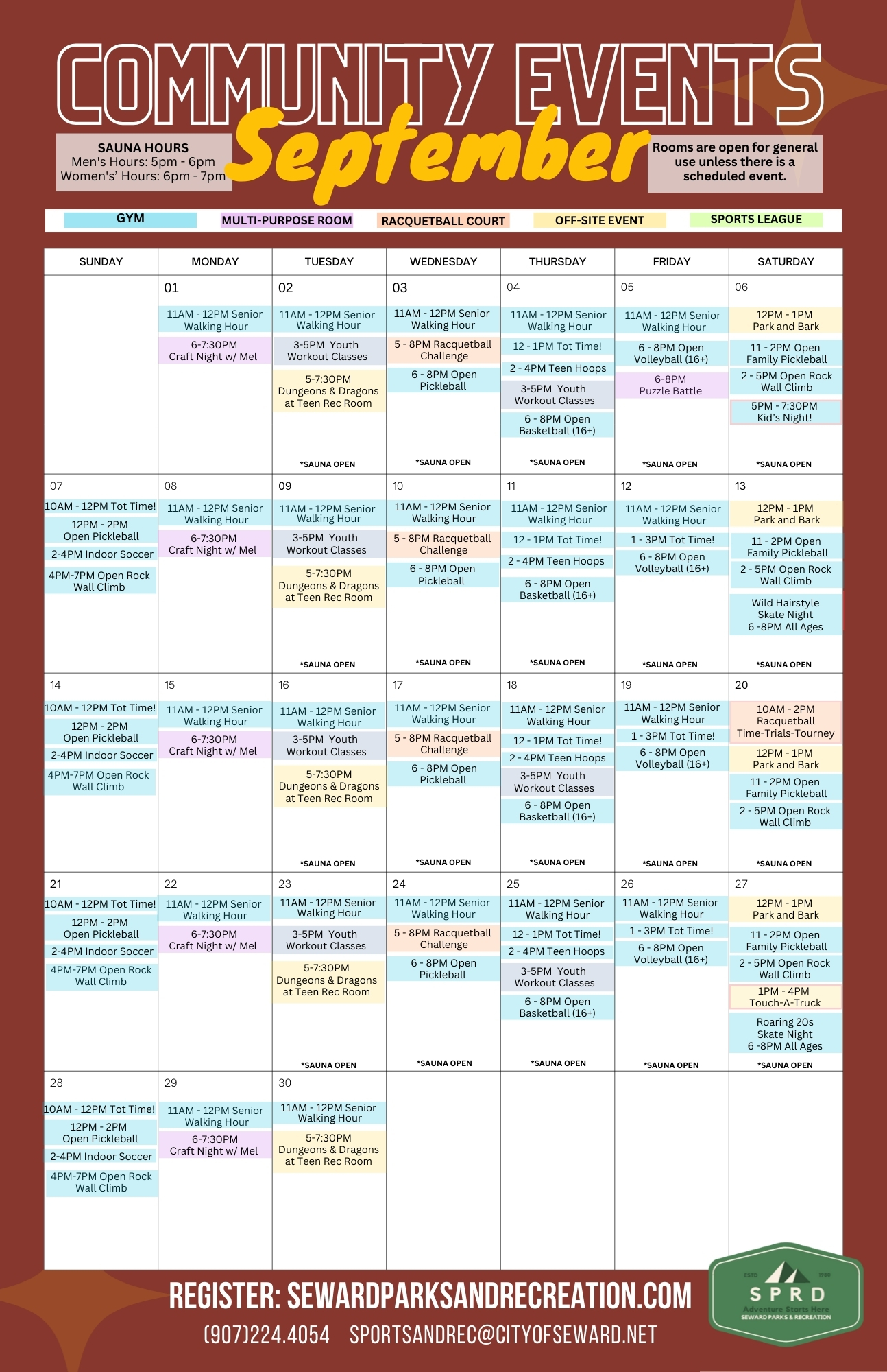 Seward Parks & Recreation September 2025 schedule and membership rates