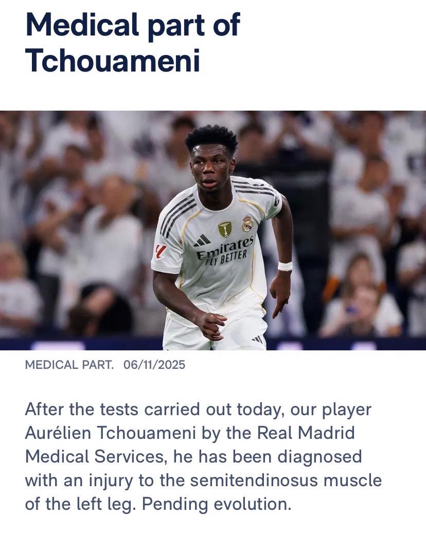 Los - 🚨 Official Club Statement on Tchouaméni's injury. | Facebook