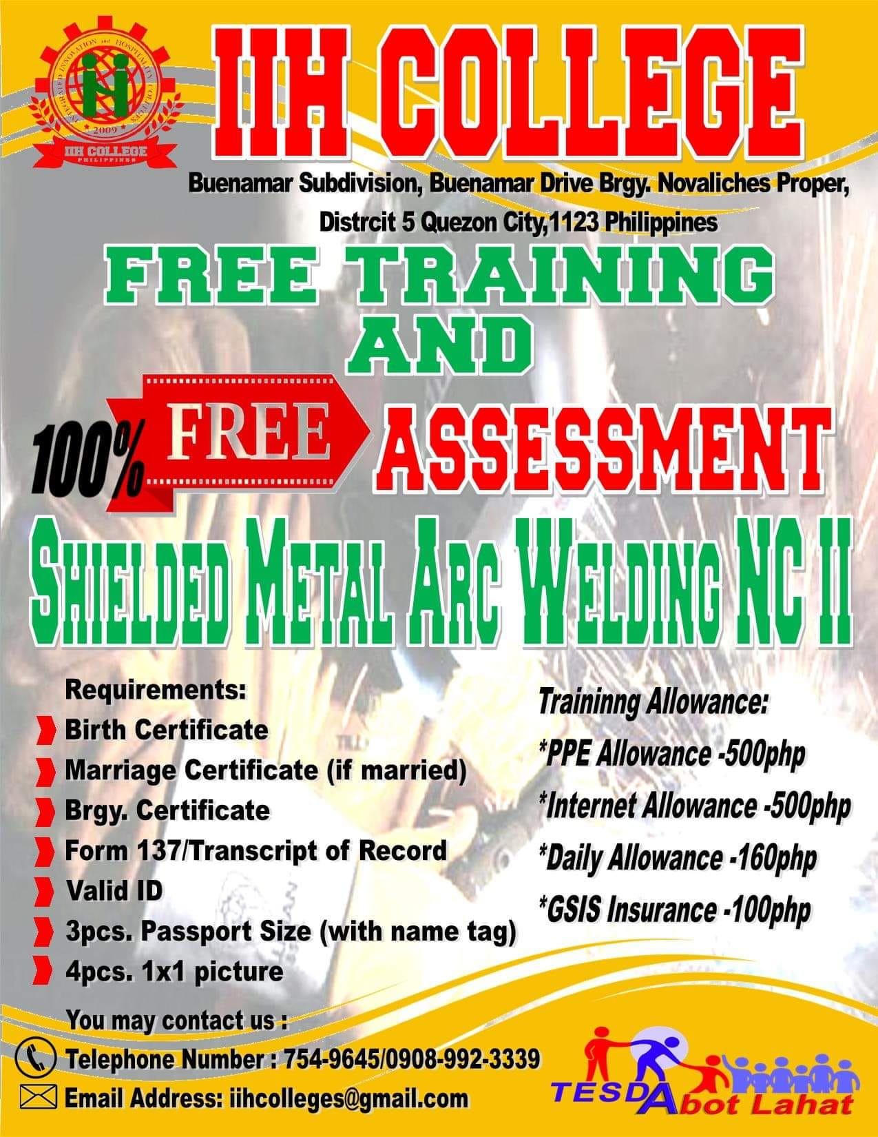 Libreng TESDA Training and... - IIH COLLEGE TESDA Department | Facebook
