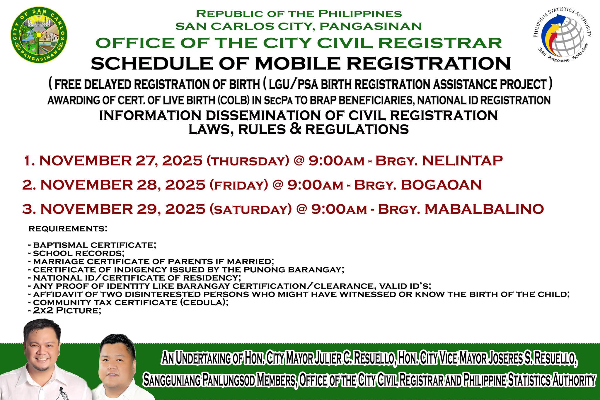 City - SCHEDULE OF MOBILE REGISTRATION (FREE DELAYED REGISTRATION OF ...