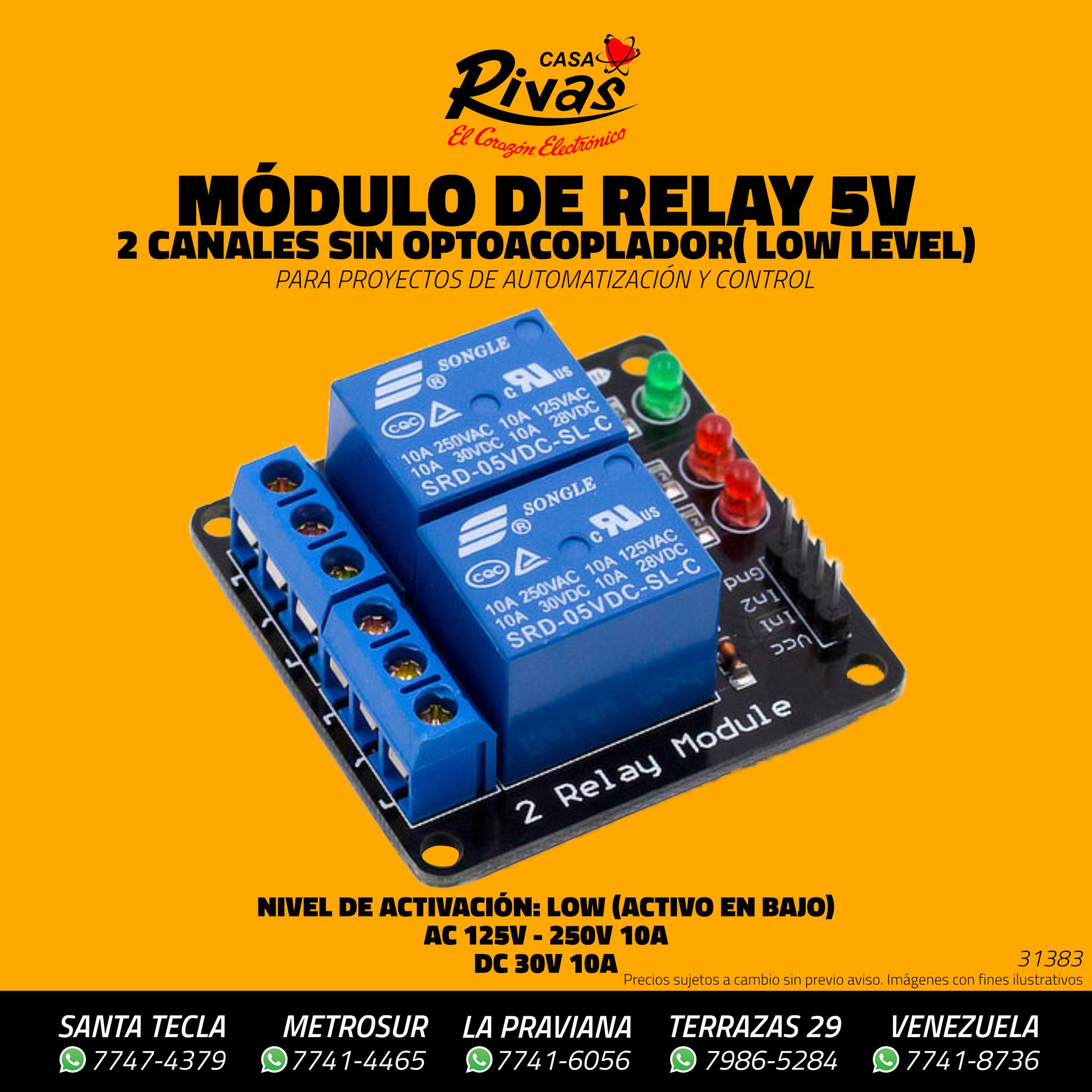 Casa - Módulo de Relay 5V de 2 Canales sin Optoacoplador (Low Level ...
