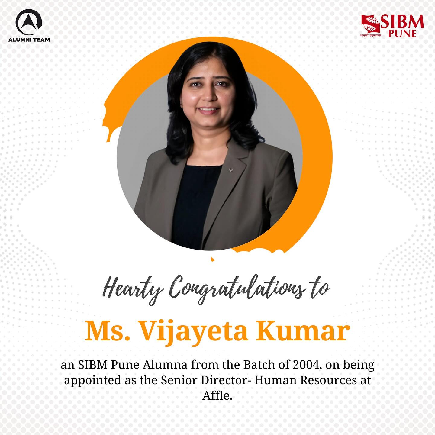 SIBM - We are delighted to announce that Ms. Vijayeta Kumar, our ...