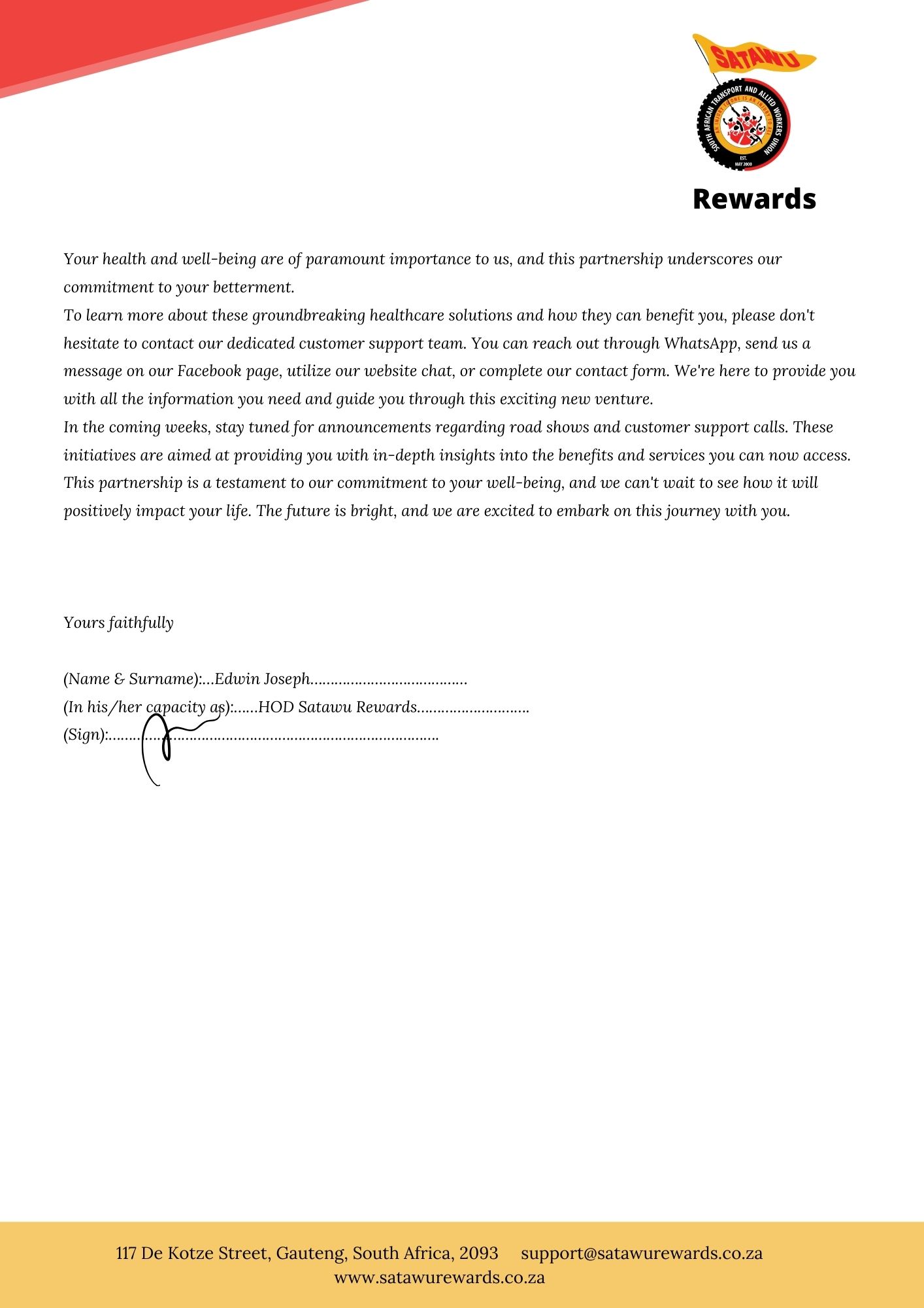 Satawu Rewards and Benefits Program | Johannesburg