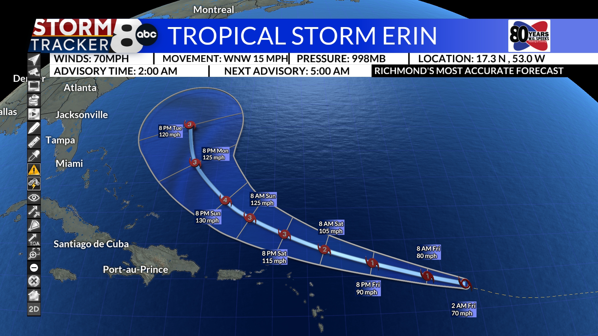 Tyler - Tropical Storm Erin is a high end Tropical Storm right now, on ...