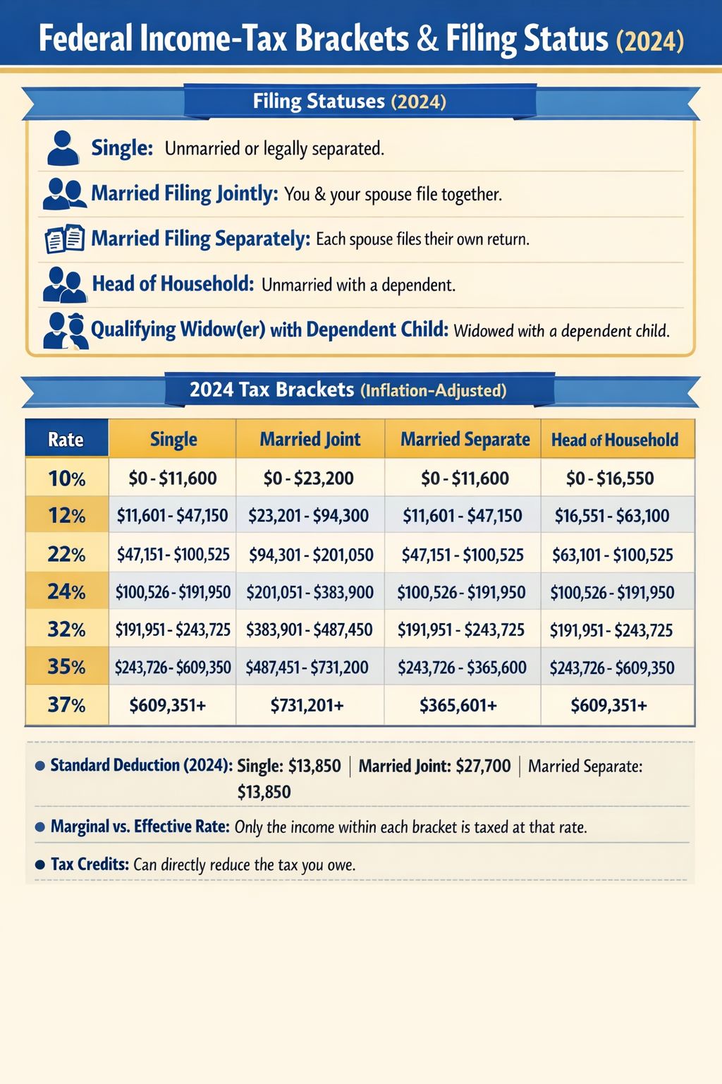 Financial - *Federal Income‑Tax Brackets & Filing Status*. *Filing ...