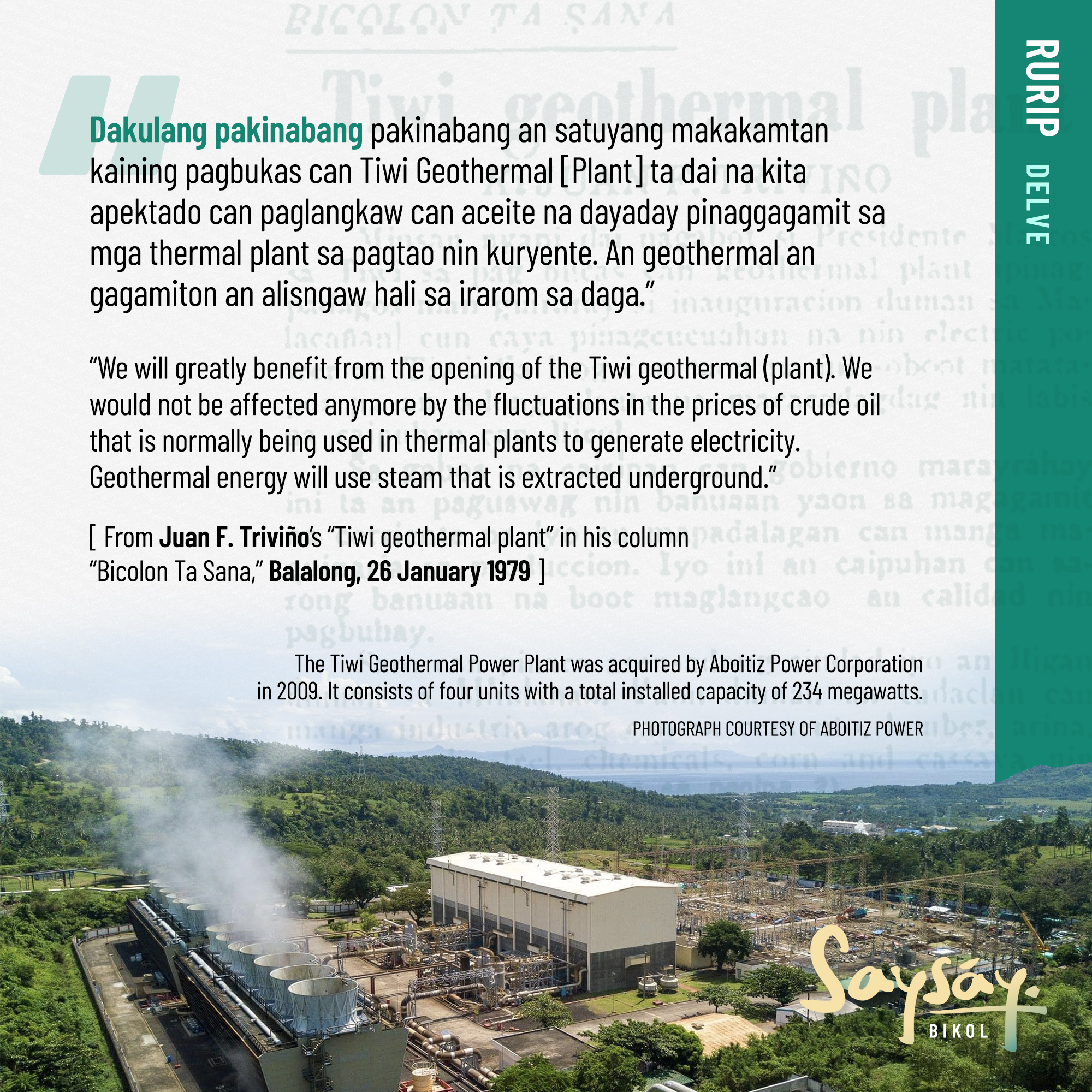 Saysay - 𝗧𝗛𝗘 𝗧𝗜𝗪𝗜 𝗚𝗘𝗢𝗧𝗛𝗘𝗥𝗠𝗔𝗟 𝗣𝗟𝗔𝗡𝗧 𝗔𝗡𝗗 𝗧𝗛𝗘 𝗖𝗢𝗦𝗧𝗦 𝗢𝗙 𝗣𝗥𝗢𝗚𝗥𝗘𝗦𝗦 Ruben ...