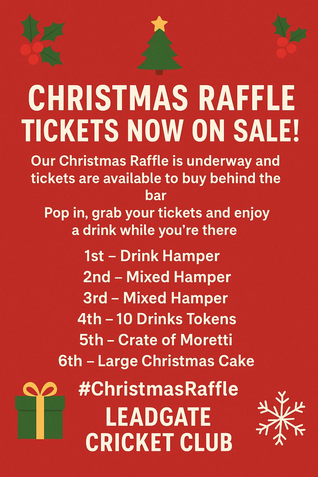 Leadgate - 🎄🍻 𝗖𝗵𝗿𝗶𝘀𝘁𝗺𝗮𝘀 𝗥𝗮𝗳𝗳𝗹𝗲 𝗧𝗶𝗰𝗸𝗲𝘁𝘀 𝗡𝗼𝘄 𝗼𝗻 𝗦𝗮𝗹𝗲! 🍻🎄 Our 𝗖𝗵𝗿𝗶𝘀𝘁𝗺𝗮𝘀 ...