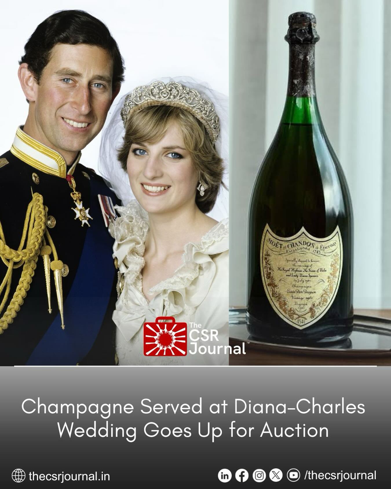 チャールズ＆ダイアナ 1981年 ピューターフラゴン 12/700 A rare Dom Pérignon Vintage 1961 bottle, specially produced for