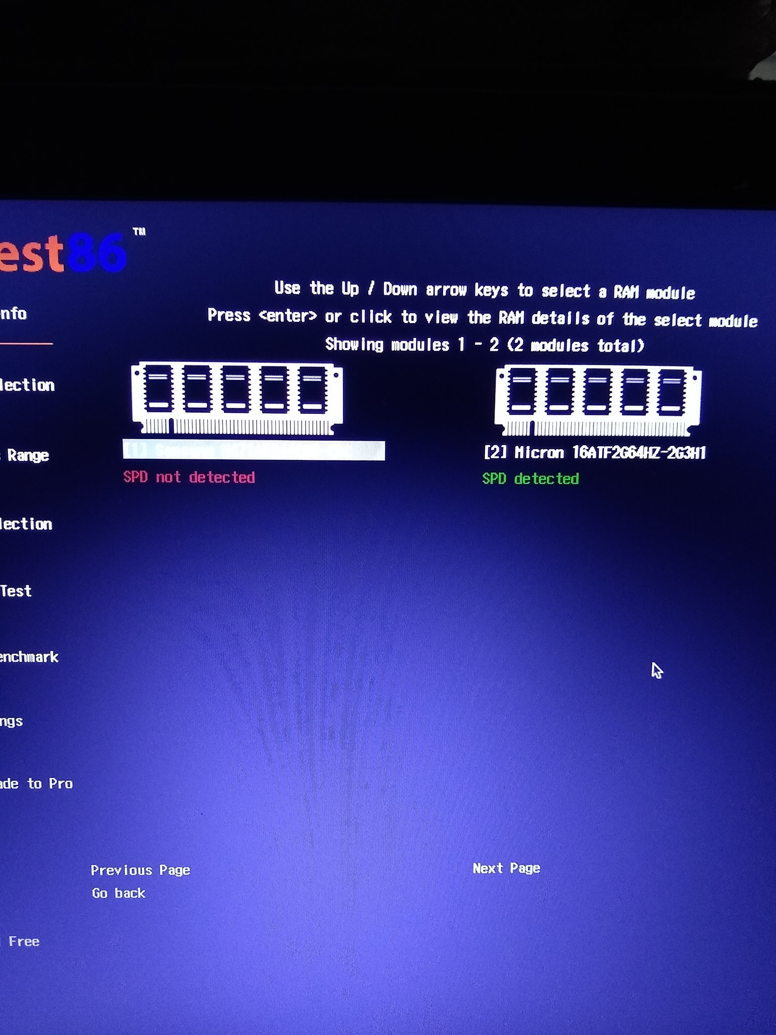 What does memtest 86 result mean for 4gb and 16gb ram sticks?