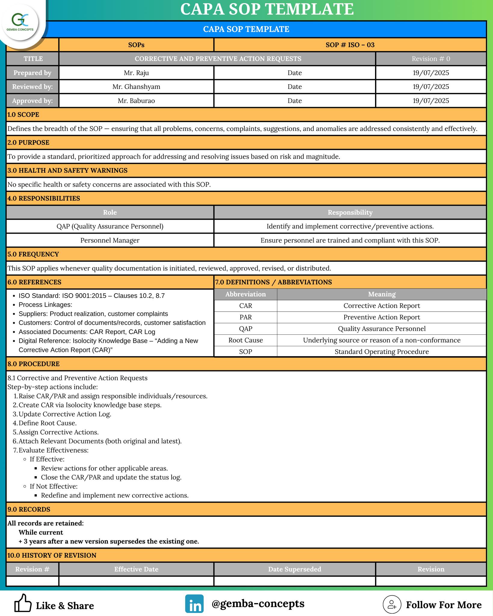 Industrial - ⏳ CAPA SOP Template: https://www.nikunjbhoraniya.com ️ ...