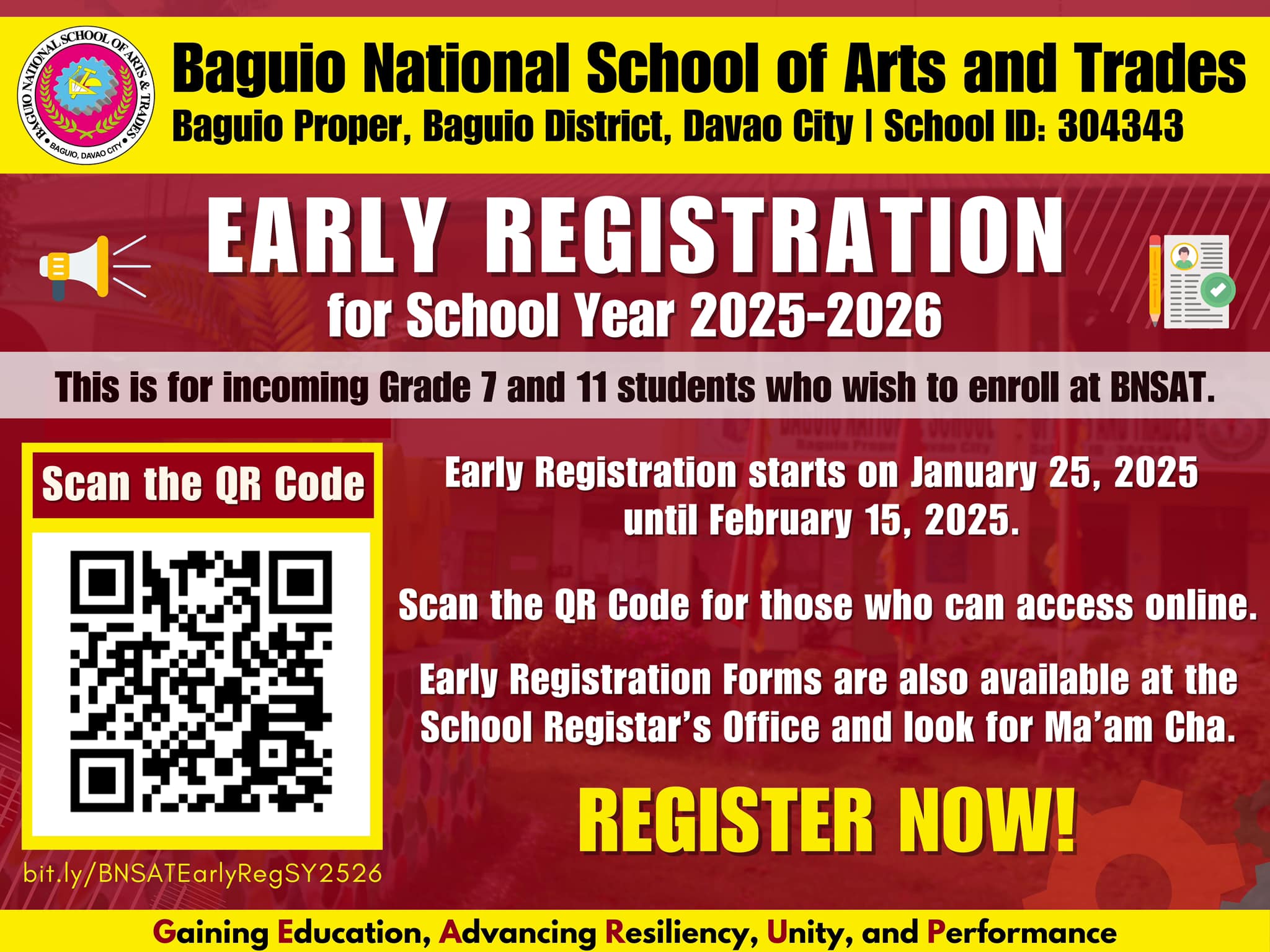 Baguio - 📢 BNSAT EARLY REGISTRATION FOR SCHOOL YEAR 2025-2026! 🎉 ...