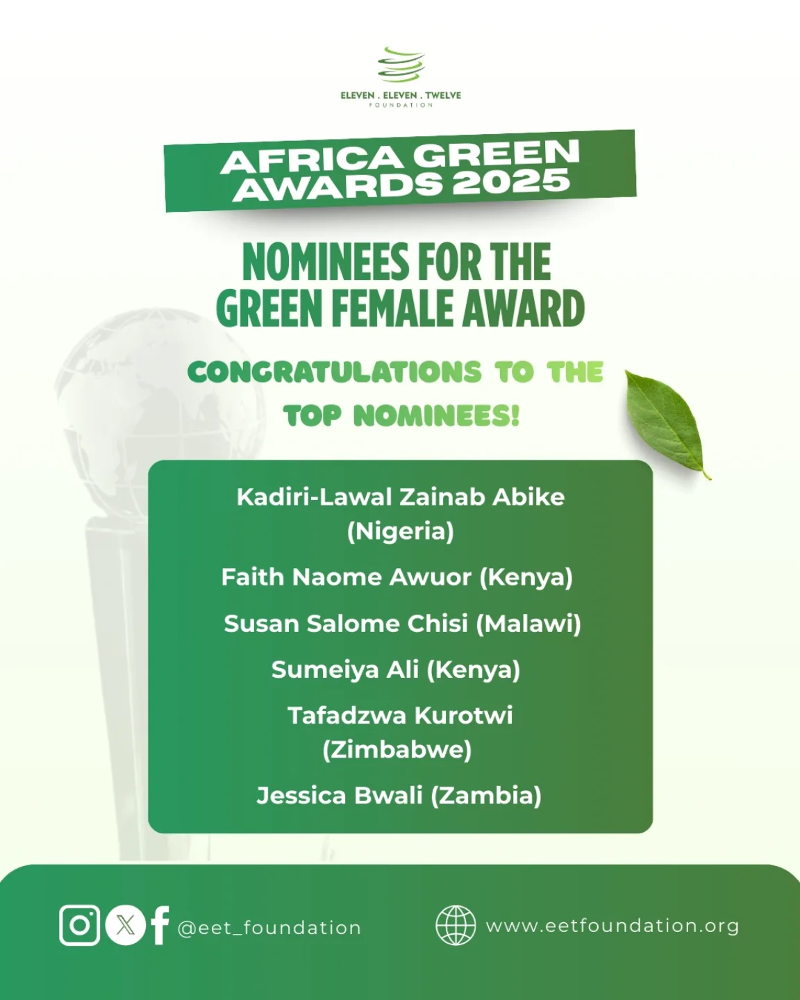 Eleven - GREEN FEMALE AWARD 2025 — TOP NOMINEES ANNOUNCED! 💚 The ...