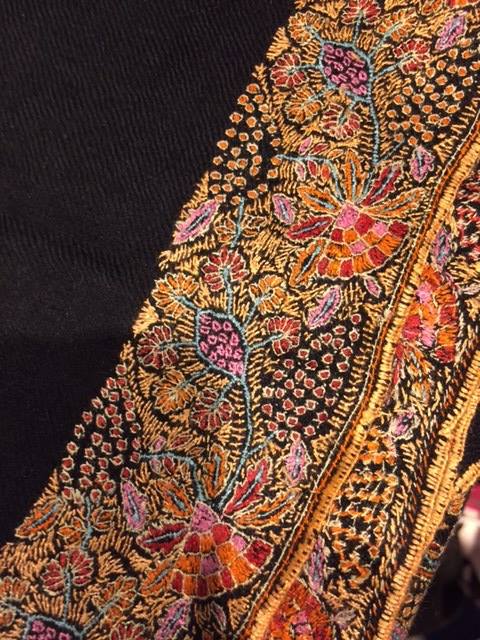 Châle Noir Pashmina 100% Cachemire - Broderie Artistique Micro Jaal - Neuf Avec étiquettes