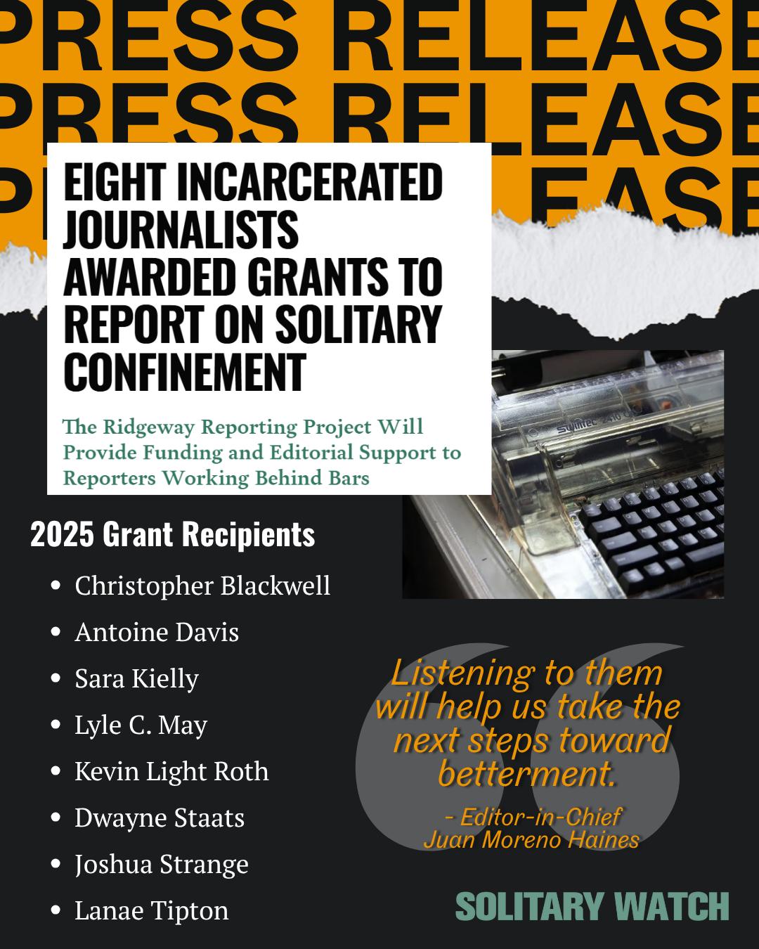 Solitary Watch - We are excited to announce the recipients... | Facebook