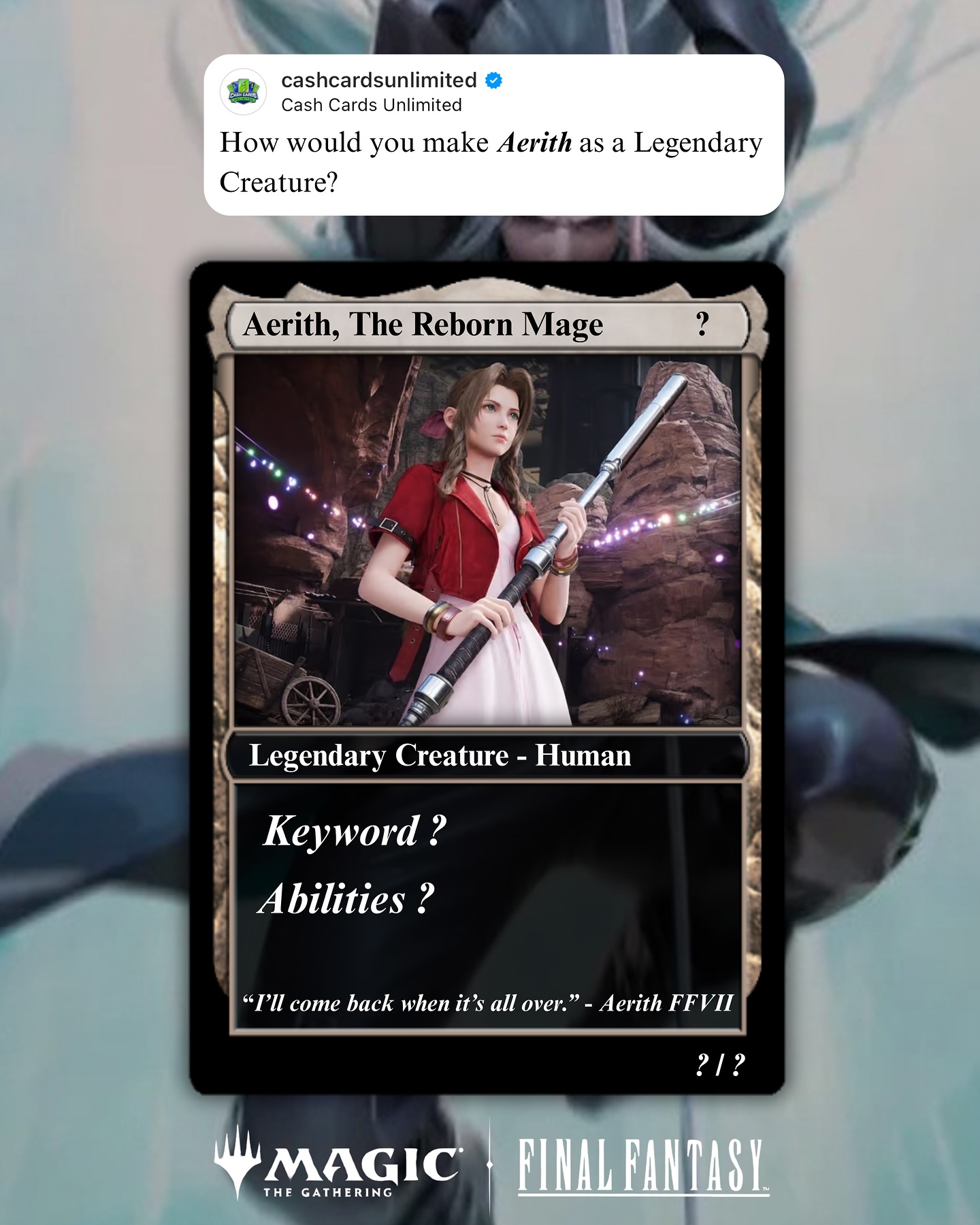 mtg aerith promo card Magic The Gathering - Universes Beyond - Final Fantasy put a +1/+1 counter on Aerith Gainsborough Aerith, Last Ancient 76 -