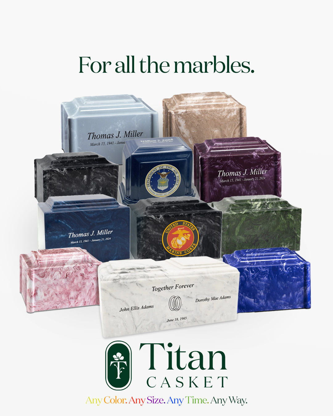 Titan Casket - Tons of marble urns—different colors, sizes, military ...