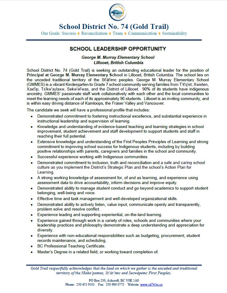 School District No. 74 - Gold Trail | Ashcroft BC