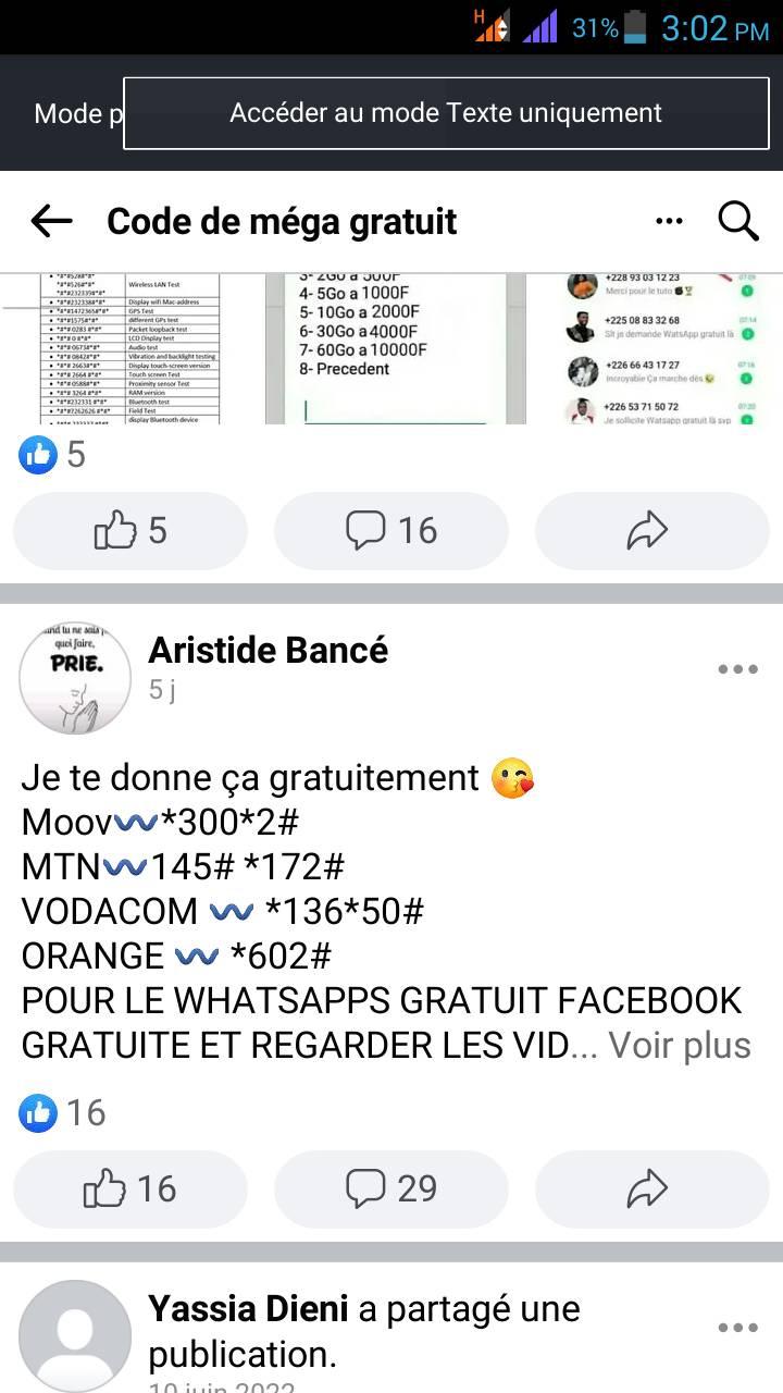 Code internet gratuit sur tous les application | Facebook