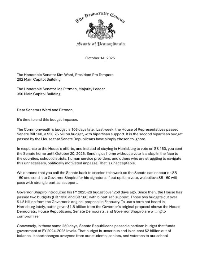 Today, Senate Democrats called on... - Senator Jay Costa | Facebook