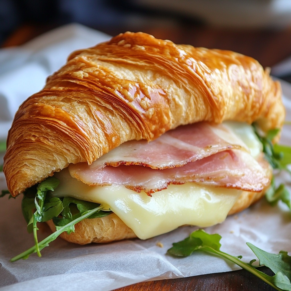 Recette - Croissants au jambon et au fromage Ingrédients : 4 croissants ...
