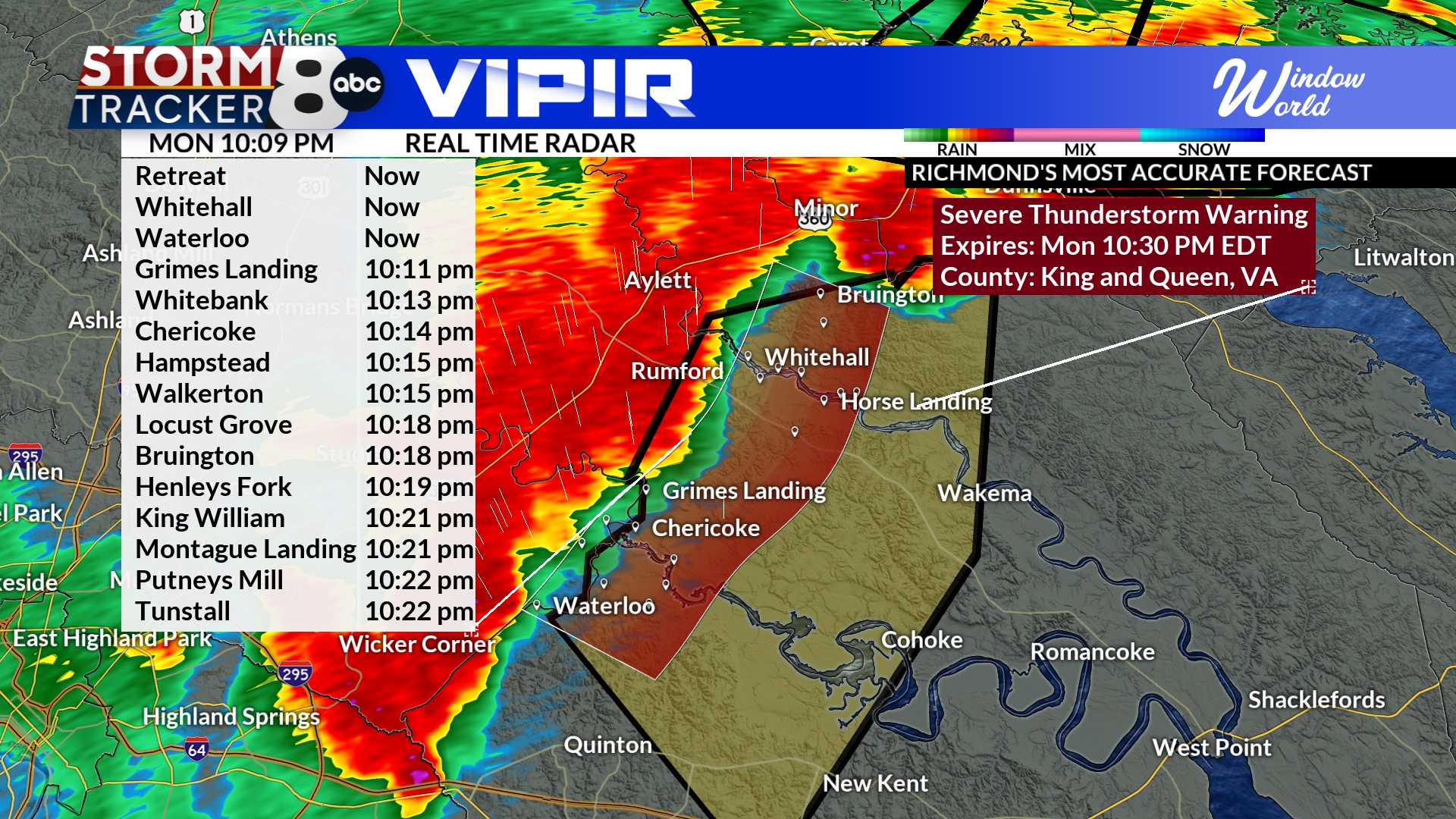 ABC - A severe thunderstorm warning has been issued for King and Queen ...