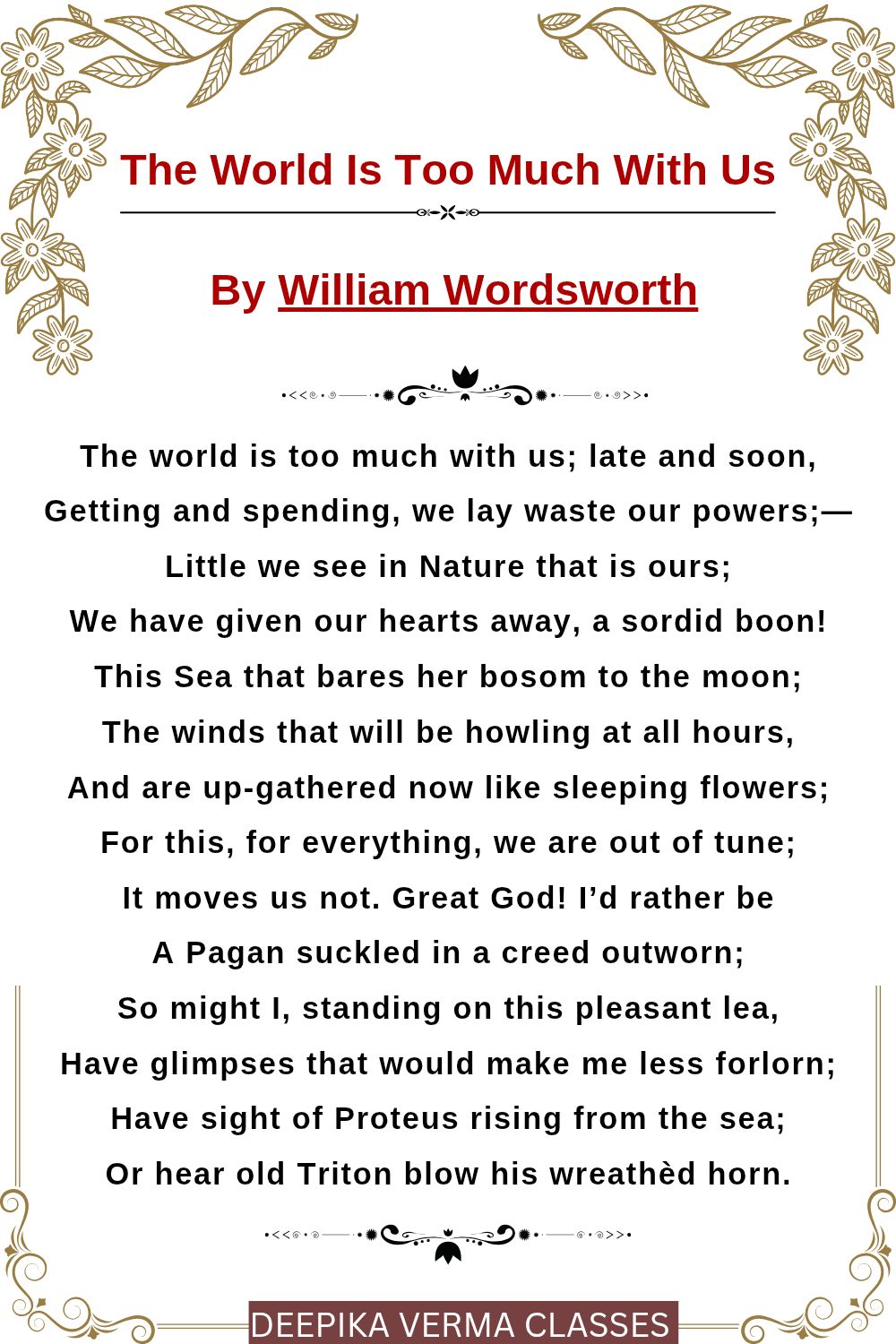 William Wordsworth's poem The World Is Too Much with Us