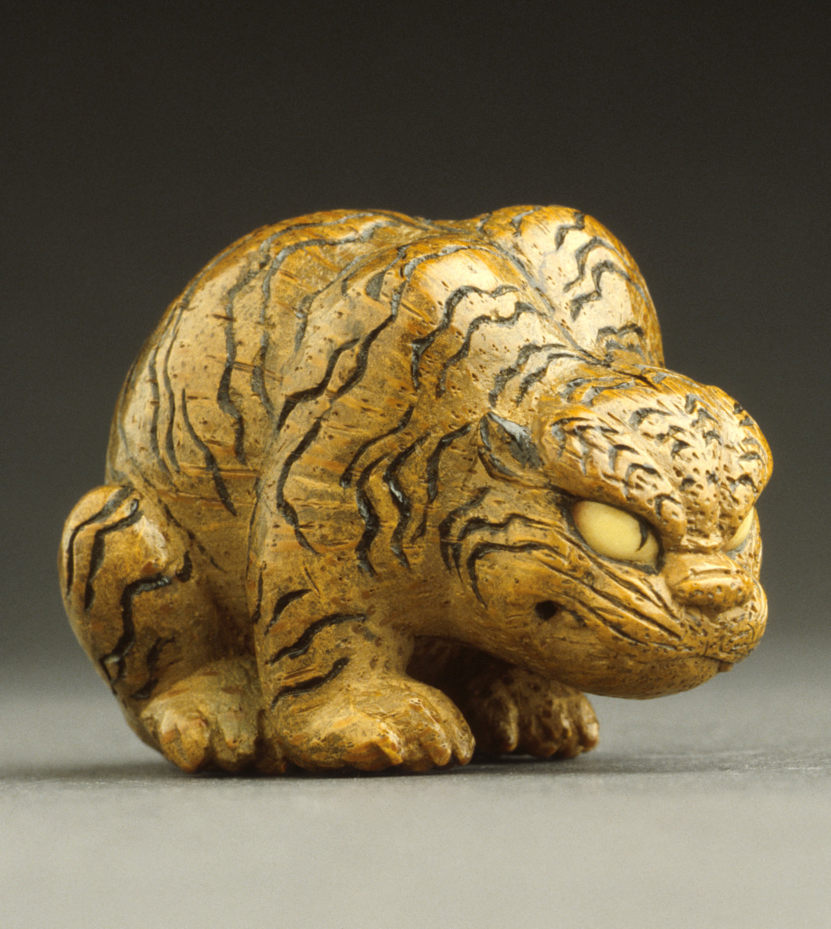 Netsuke of a Tiger Biting into a Bamboo Shoot, By Matsuda Sukenaga