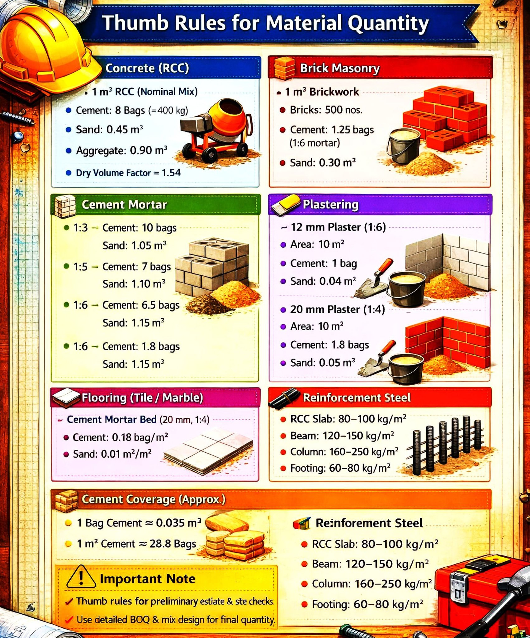 Civil - Thumb Rules For Materials Quantity #Materialquantity #Rccwork # ...