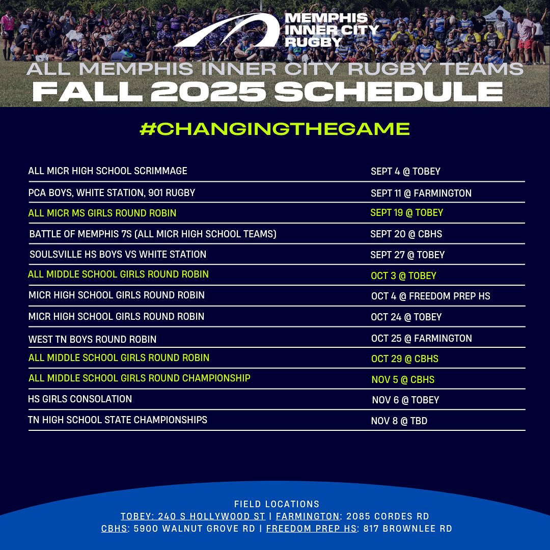 THE FALL 2025 MICR SCHEDULE IS... - Memphis Inner City Rugby | Facebook