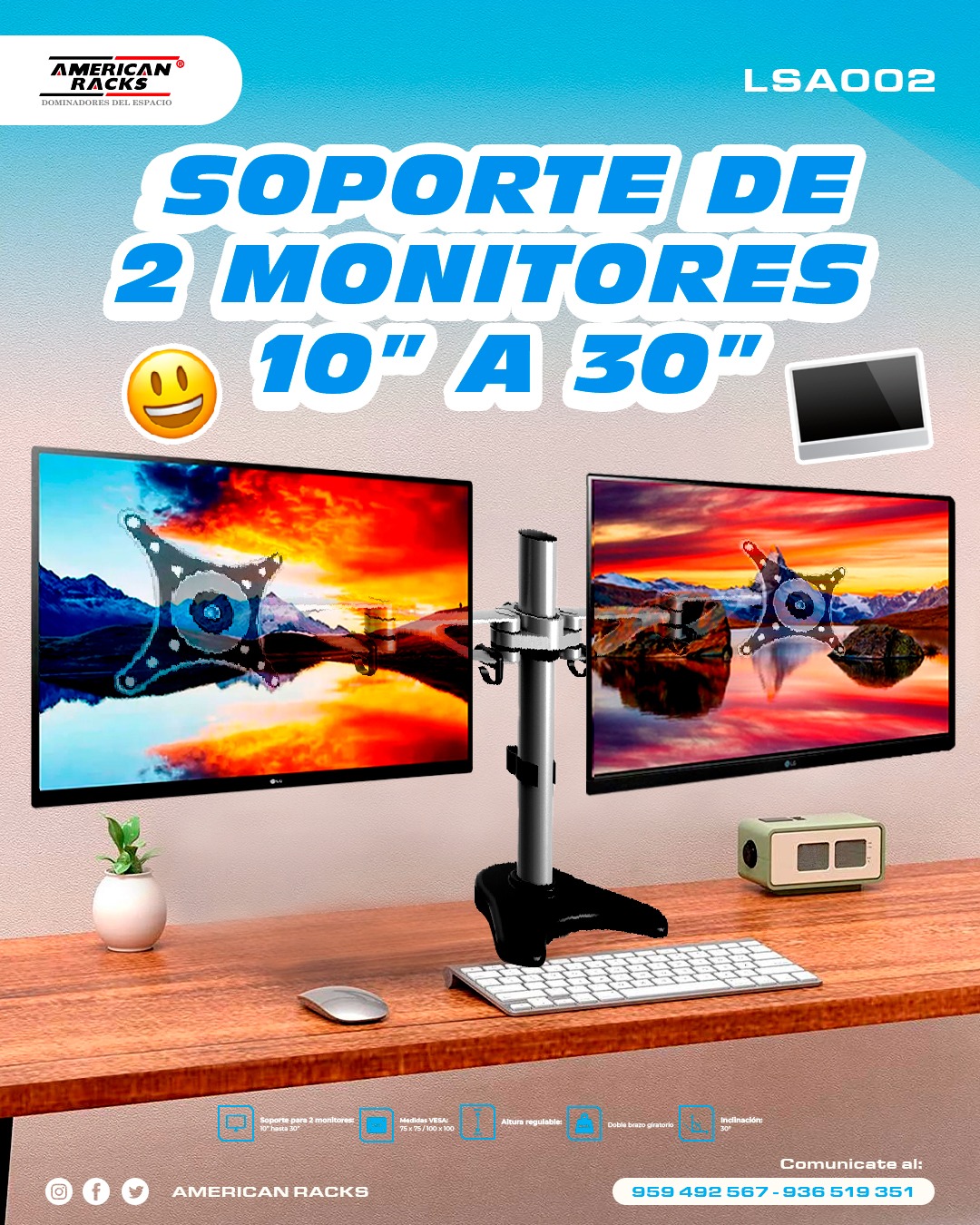 American Racks - ¡Nuevo! Rack de monitor múltiple, instala hasta 4 ...